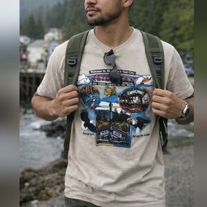 Hanes Beefy-T Alaska Ketchikan Graphic T-Shirt Size S Tan Travel Souvenir Tee